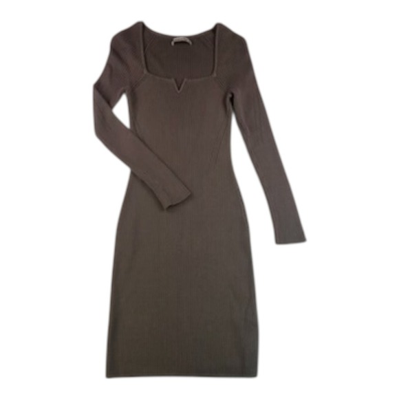 Abercrombie & Fitch Ribbed Knit Long Sleeve Midi Dress Brown Size XS - Picture 14 of 16